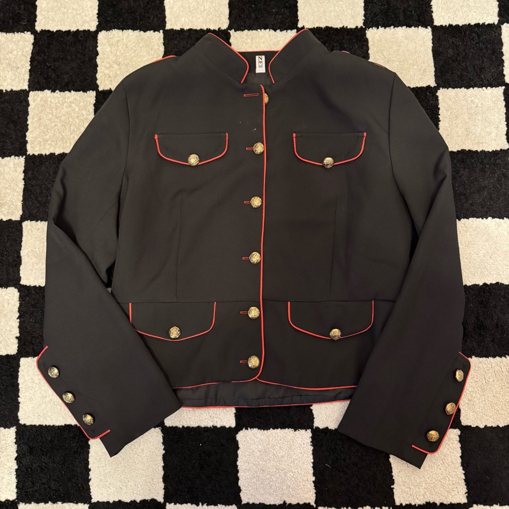 Button Embellished Black w/ Red Trim Napoleon Women’s Jacket